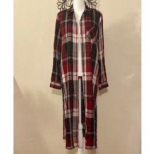 Express Red Plaid Shirt Dress / Duster - Lightweight! Red, Black, White Plaid